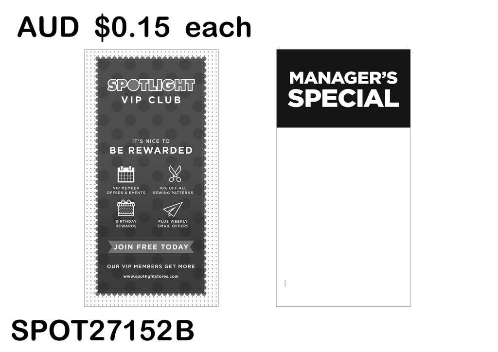 MANAGER'S SPECIAL HEADER CARD -  VIP REWARDS  (SPOT27152 B)25PCS/SET