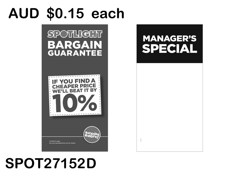 MANAGER'S SPECIAL HEADER CARD - BARGAIN GUARANTEE (SPOT27152 D)25PCS/SET
